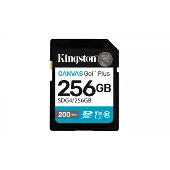 Memoria flash SDXC Kingston 256GB UHS-I Canvas Go Plus — 256 GB, U3/V30, lettura 200 MB/s, scrittura 160 MB/s, Class 10, nero