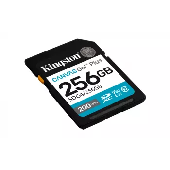 Memoria flash SDXC Kingston 256GB UHS-I Canvas Go Plus — 256 GB, U3/V30, lettura 200 MB/s, scrittura 160 MB/s, Class 10, nero