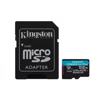 Kingston Technology 512GB microSDXC Canvas Go Plus Gen4 200MB/s A2 U3 V30 scheda + adattatore