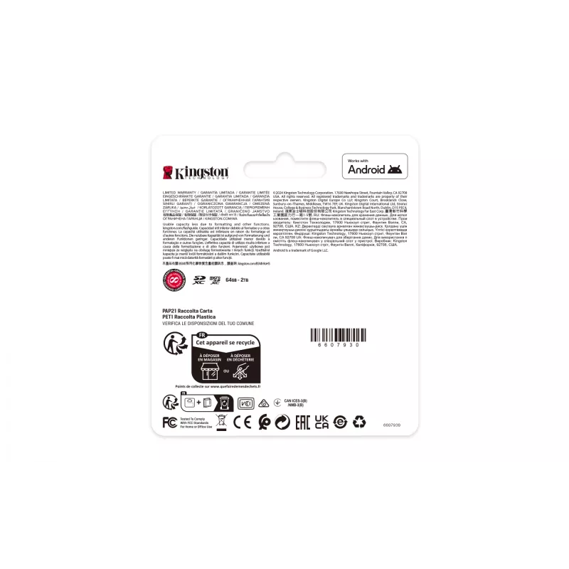 Kingston Technology 64GB microSDXC Canvas Select Plus Gen3 100MB/s A1 scheda + adattatore