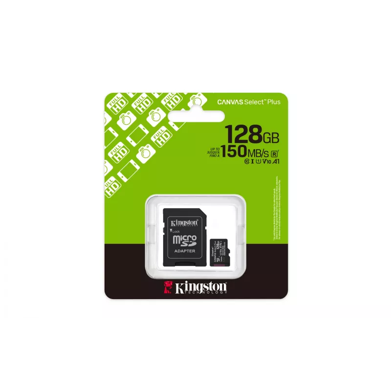 Kingston Technology 128GB microSDXC Canvas Select Plus Gen3 150MB/s A1 scheda + adattatore
