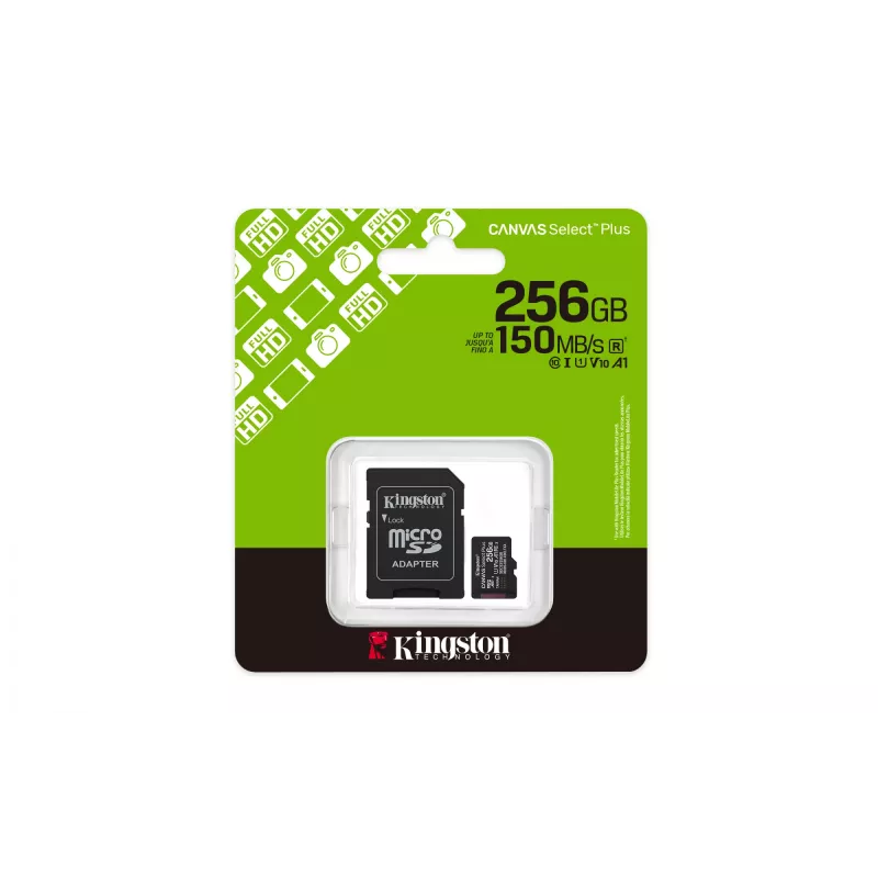 Scheda di memoria microSDXC KINGSTON 256 GB UHS-I Canvas Select Plus Gen3, Class 10, 150 MB/s, A1, V10