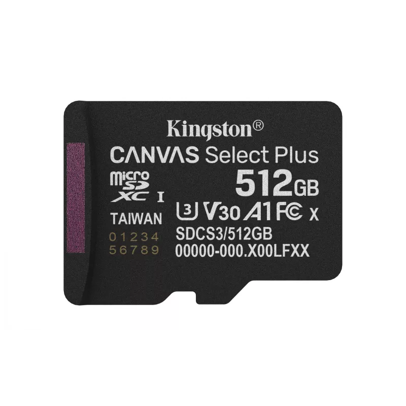 Kingston Technology 512 GB microSDXC Canvas Select Plus Gen3 150 MB/s A1 scheda + adattatore