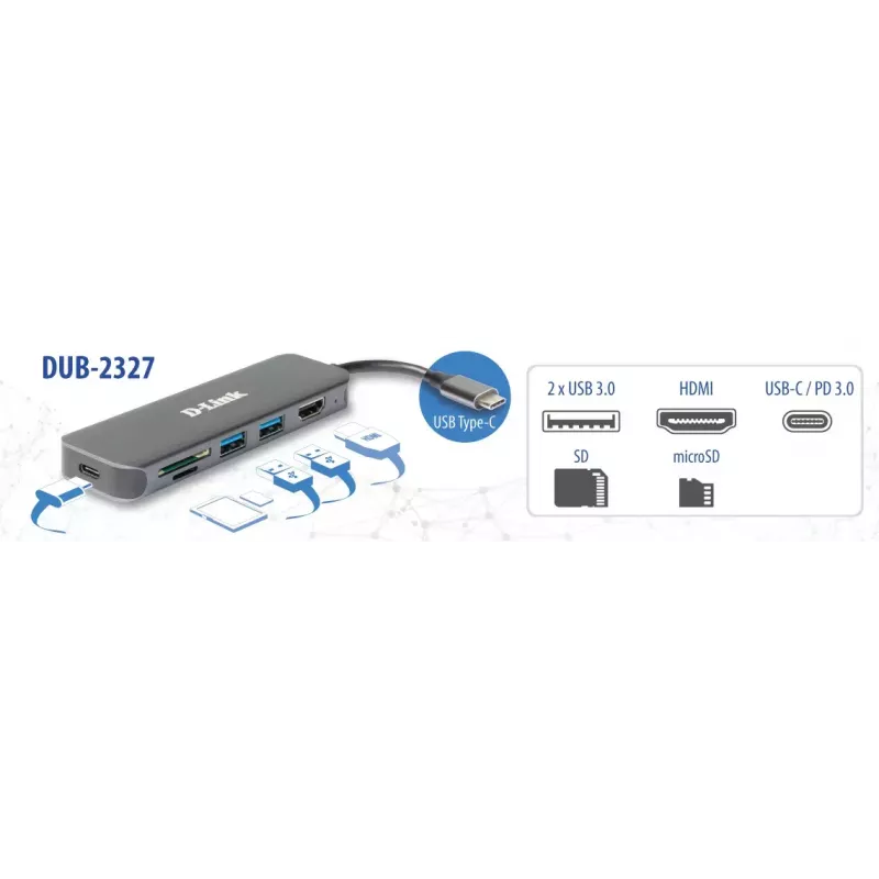 D-Link Hub USB-C 6-in-1 con HDMI/lettore di schede/Power Delivery