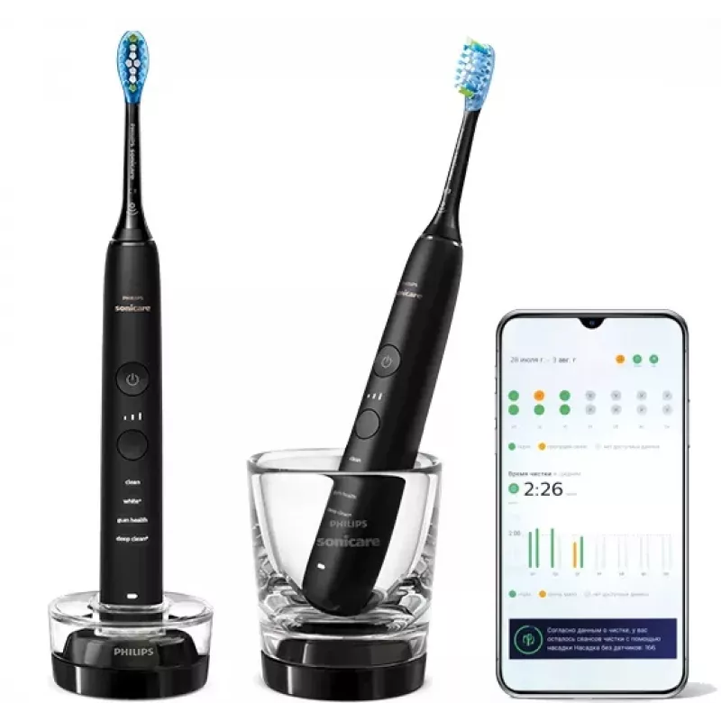 Philips Sonicare DiamondClean 9000 HX9914/54 set di spazzolini elettrici sonici, 2 manici, 2 testine, 4 modalità, nero