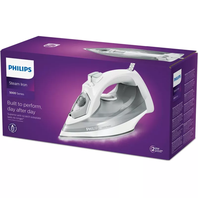 Ferro da stiro Philips serie 5000 DST5010/10 ferro da stiro a vapore suola SteamGlide Plus 2400 W grigio, bianco