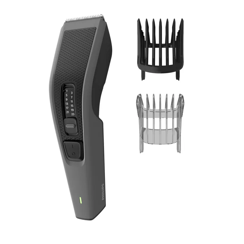 Philips Hairclipper Series 3000 HC3525/15 tagliacapelli, lame in metallo autoaffilanti, 0,5-23 mm, 13 impostazioni di lunghezza, lama da 41 mm, rete/batteria, 45 min, nero/grigio
