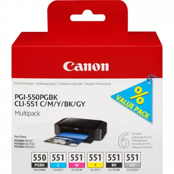 Canon PGI-550/CLI-551 PGBK/C/M/Y/BK/GY multipack 6 cartucce d'inchiostro