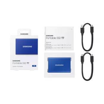 SSD esterno Samsung T7 Portable 1 TB, USB-C 3.2 Gen 2, NVMe, crittografia hardware AES-256, blu