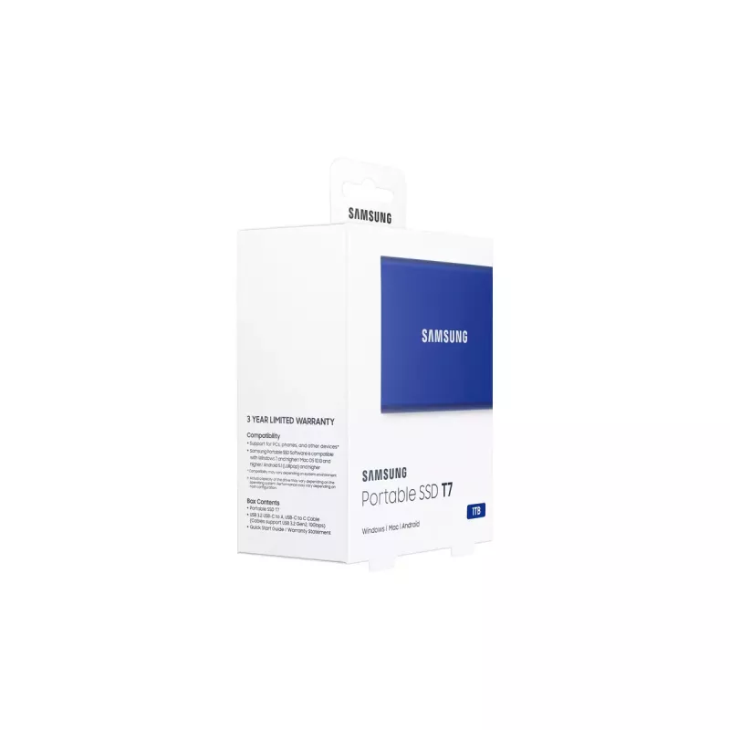SSD esterno Samsung T7 Portable 1 TB, USB-C 3.2 Gen 2, NVMe, crittografia hardware AES-256, blu
