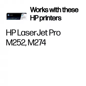 Cartuccia toner originale HP 201A LaserJet ciano. Resa toner a colori: 1330 pagine, colori di stampa: ciano, quantità per confezione: 1 pz.