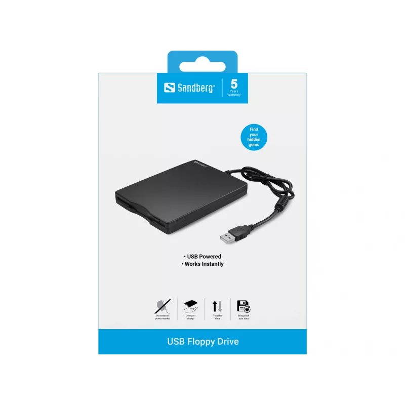 Sandberg unità floppy USB, unità floppy esterna, USB 2.0, 360 giri/min, 102 mm, 140 mm, 17 mm