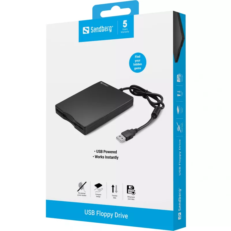 Sandberg unità floppy USB, unità floppy esterna, USB 2.0, 360 giri/min, 102 mm, 140 mm, 17 mm