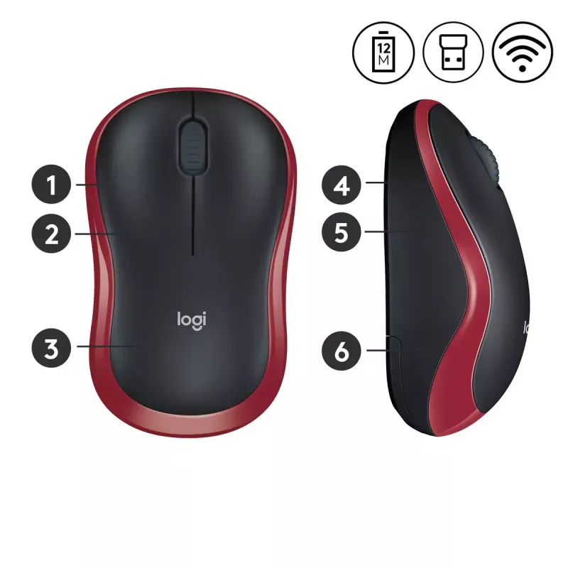 Mouse Logitech M185 wireless rosso