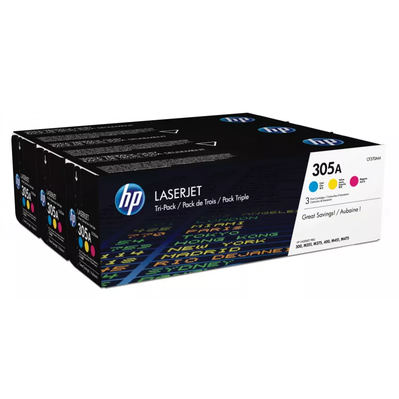 HP 305A confezione da 3 cartucce toner LaserJet originali ciano/magenta/giallo