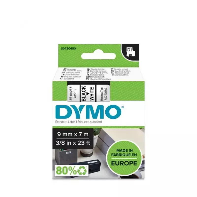 Etichette originali DYMO D1 | stampa nera su nastro bianco | 9 mm x 7 m | etichette autoadesive per etichettatrici LabelManager | prodotte in Europa
