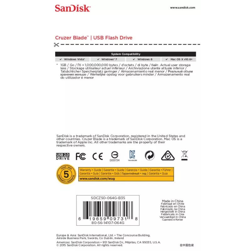 Chiavetta USB SanDisk 64 GB USB Type-A 2.0 Cruzer Blade
