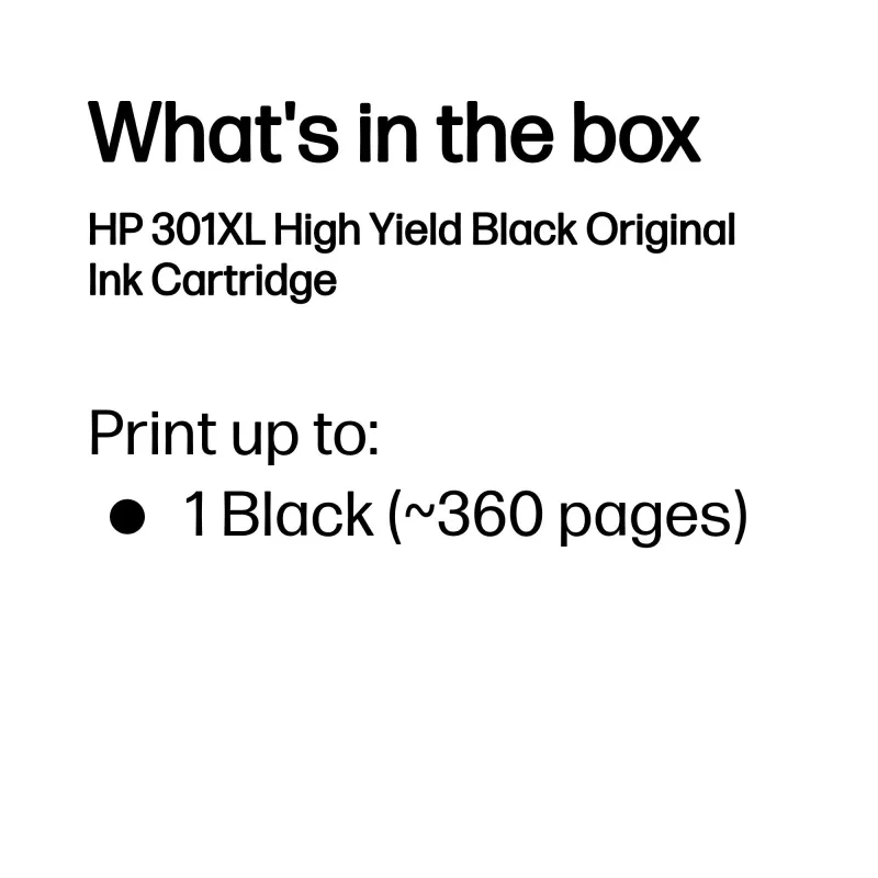 HP 301XL cartuccia d'inchiostro originale nera, alta resa, nero, 1 pz., 360 pagine