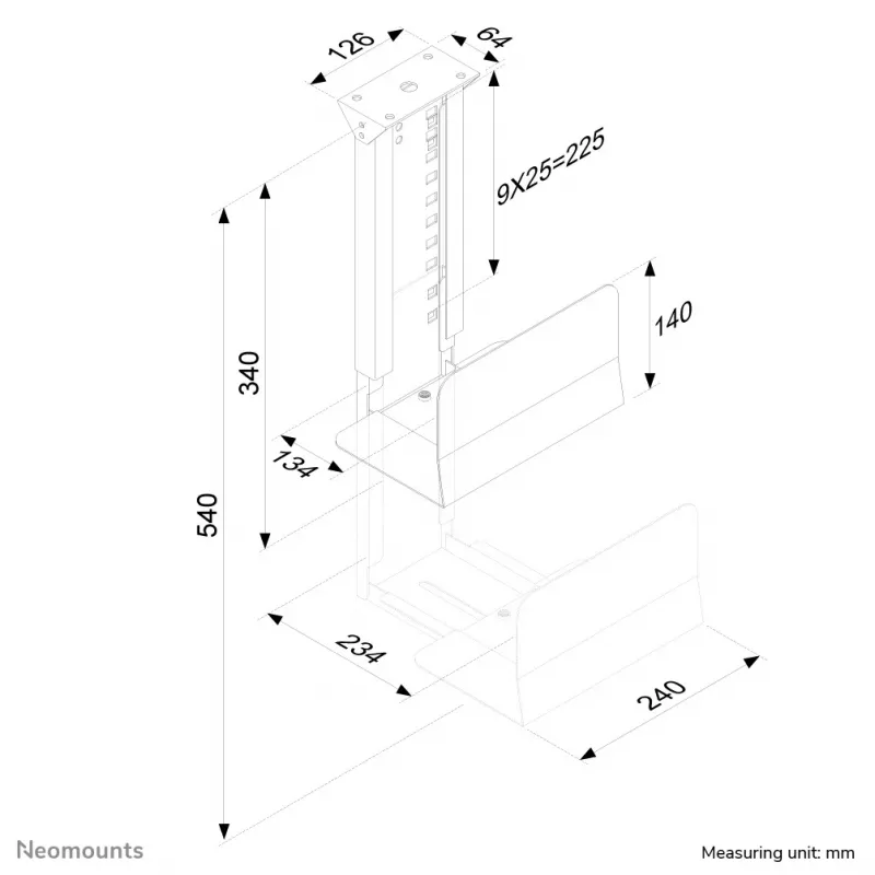 Neomounts CPU-D200BLACK supporto CPU - max. 30 kg - universale, supporto CPU montabile su scrivania, 30 kg, nero, acciaio, Taiwan, 230 mm