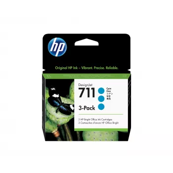 Cartucce d'inchiostro HP 711 confezione da 3 29 ml ciano DesignJet, serie stampanti HP DesignJet T100, T120, T125, T130, T520, T525, T530, getto d'inchiostro termico, ciano, Singapore, Malaysia, 114,8 mm, 45 mm