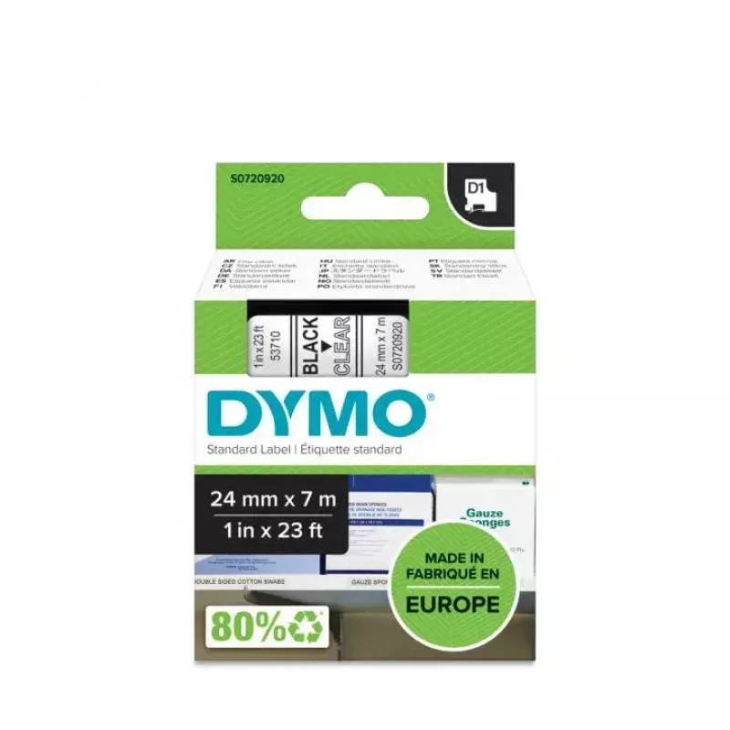 Etichette DYMO Authentic D1 | rotolo 24 mm x 7 m | stampa nera su trasparente | etichette autoadesive per etichettatrici LabelManager