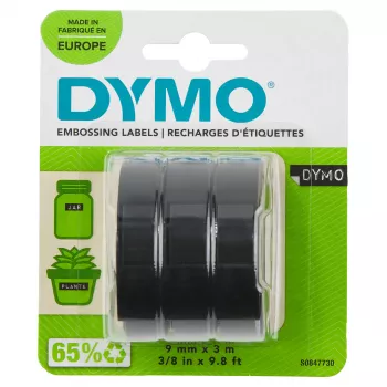 Nastro per etichettatrice DYMO originale | rotoli 9 mm x 3 m | scritta bianca su nero | autoadesivo | per etichettatrici | 3 pezzi