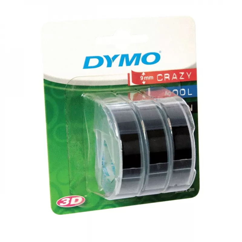 Nastro per etichettatrice DYMO originale | rotoli 9 mm x 3 m | scritta bianca su nero | autoadesivo | per etichettatrici | 3 pezzi