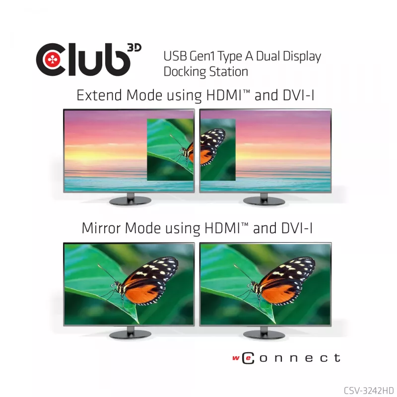 CLUB3D USB Gen1 Type-A Dual Display (HDMI e DVI) DisplayLink™ docking station