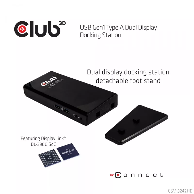CLUB3D USB Gen1 Type-A Dual Display (HDMI e DVI) DisplayLink™ docking station