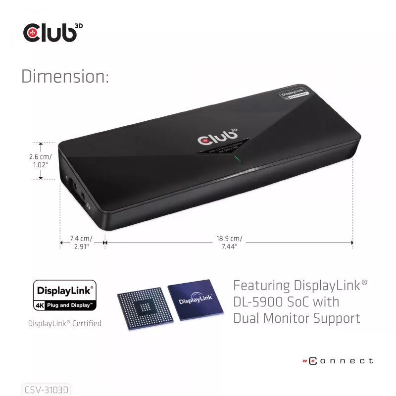 CLUB3D CSV-3103D The Club 3D Universal USB 3.1 Gen 1 UHD 4K docking station DisplayLink™