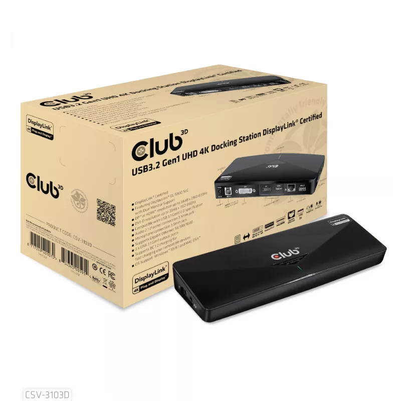 CLUB3D CSV-3103D The Club 3D Universal USB 3.1 Gen 1 UHD 4K docking station DisplayLink™