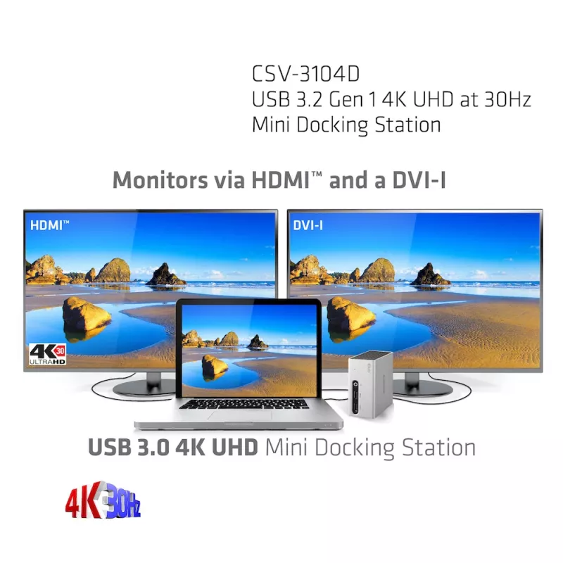 CLUB3D USB 3.2 Gen 1 4K UHD a 30Hz mini docking station design ultra-slim