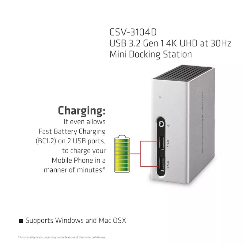 CLUB3D USB 3.2 Gen 1 4K UHD a 30Hz mini docking station design ultra-slim