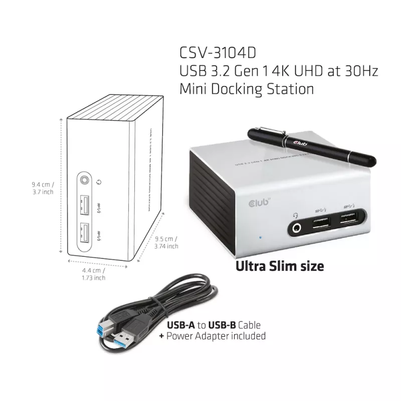CLUB3D USB 3.2 Gen 1 4K UHD a 30Hz mini docking station design ultra-slim