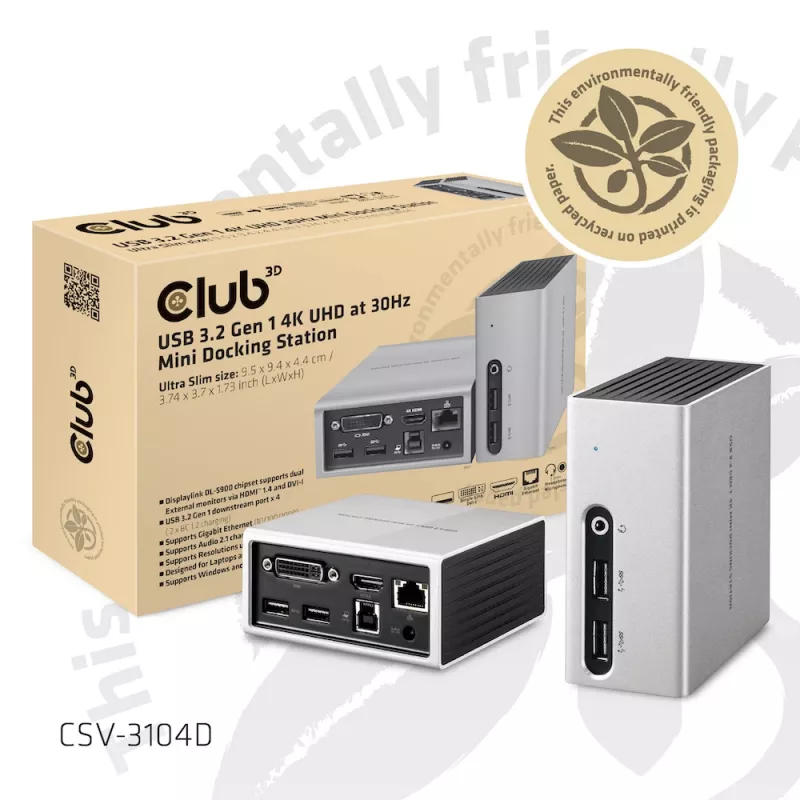 CLUB3D USB 3.2 Gen 1 4K UHD a 30Hz mini docking station design ultra-slim