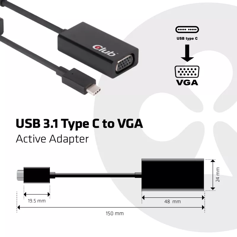 Adattatore attivo USB 3.1 Type-C a VGA CLUB3D CAC-1502