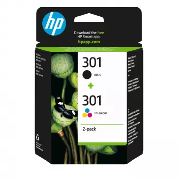 HP 301 confezione da 2 cartucce inchiostro originali nero/tricromia, nero, ciano, magenta, giallo, inchiostro pigmentato, 2 pz., 170 pagine