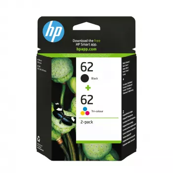 HP 62 confezione da 2 cartucce inchiostro originali nero/tricromia, nero, ciano, magenta, giallo, inchiostro a base pigmentata, 2 pz., 200 pagine