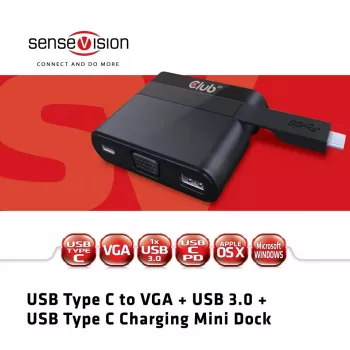 CLUB3D USB Type C a VGA + USB 3.0 + USB Type C ricarica mini dock