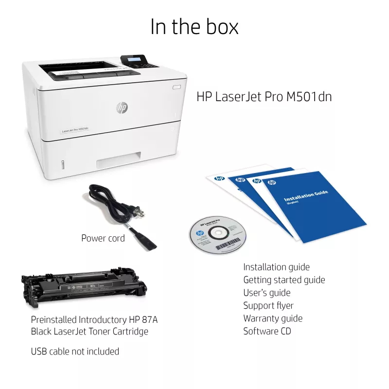 HP LaserJet Pro M501dn, Laser, 600 x 600 DPI, A4, 43 ppm, Stampa fronte/retro, Pronto per la rete