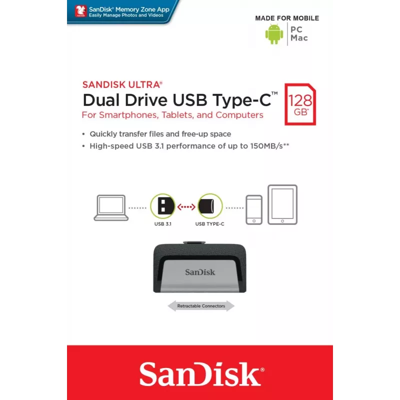 Chiavetta USB SanDisk 128 GB USB Type-A USB Type-C Ultra Dual Drive