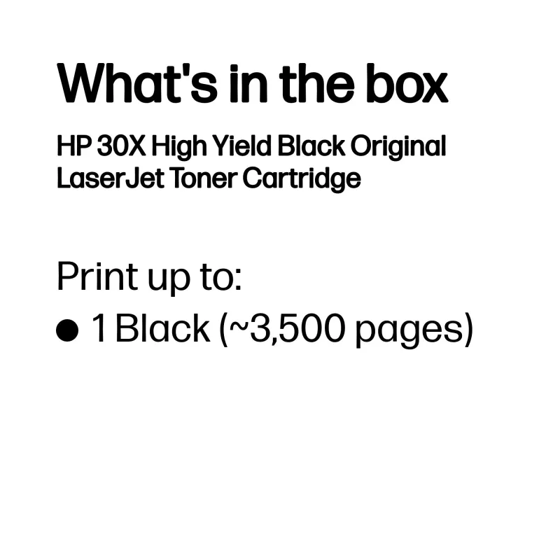 HP 30X High Yield Nero Cartuccia toner Original LaserJet, 3500 pagine, Nero, 1 pezzo