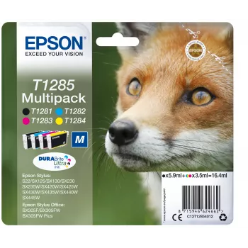 Epson Fox multipack 4 colori T1285 inchiostro DURABrite Ultra, nero, ciano, magenta, giallo, 5,9 ml, 3,5 ml, 1 pz., multipack