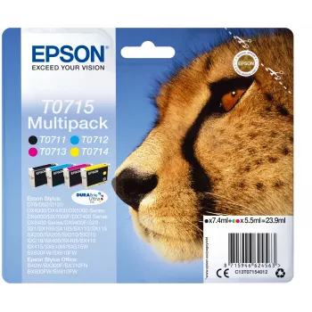 Epson multipack 4 colori T0715 inchiostro DURABrite Ultra, resa standard, nero, ciano, magenta, giallo, 7.4 ml, 5.5 ml, 1 pz., multipack