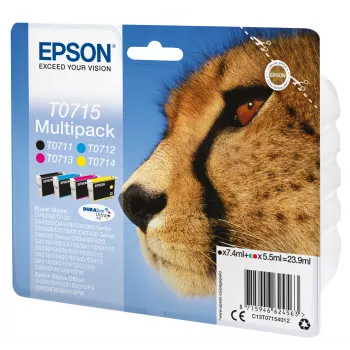 Epson multipack 4 colori T0715 inchiostro DURABrite Ultra, resa standard, nero, ciano, magenta, giallo, 7.4 ml, 5.5 ml, 1 pz., multipack