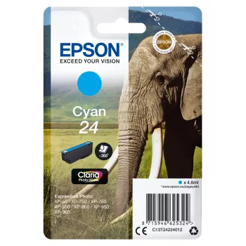 Epson Elephant confezione singola ciano 24 Claria Photo HD inchiostro, resa standard, ciano, inchiostro a colorante, 4,6 ml, 1 pz., 360 pagine