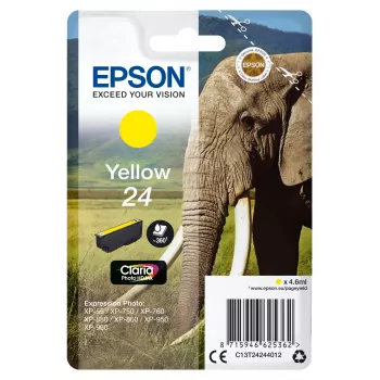 Epson Elephant confezione singola giallo 24 Claria Photo HD inchiostro, resa standard, giallo, inchiostro a pigmenti, 4,6 ml, 1 pz., 360 pagine