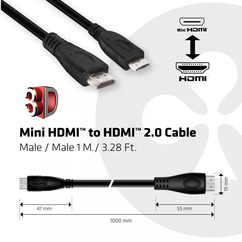 Club 3D CAC-1350 cavo da Mini HDMI a HDMI 2.0, 4K60Hz, maschio/maschio, 1 m, nero