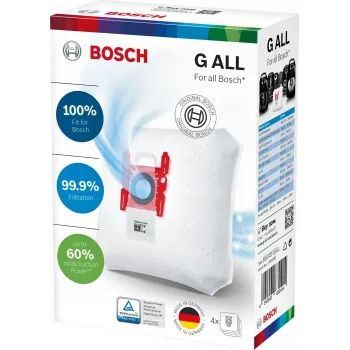 Accessorio per aspirapolvere Bosch BBZ 41FGALL — 4 sacchetti per polvere e 1 filtro, peso 0,14 kg, confezione compatta