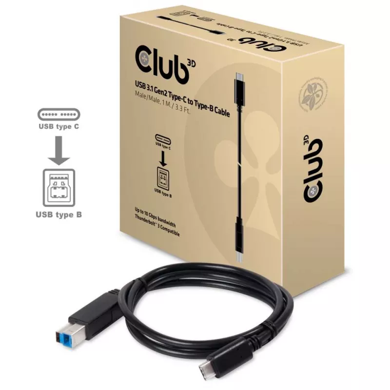 CLUB3D cavo USB 3.1 Gen2 Type-C a Type-B maschio/maschio, 1 m / 3.3 Ft.
